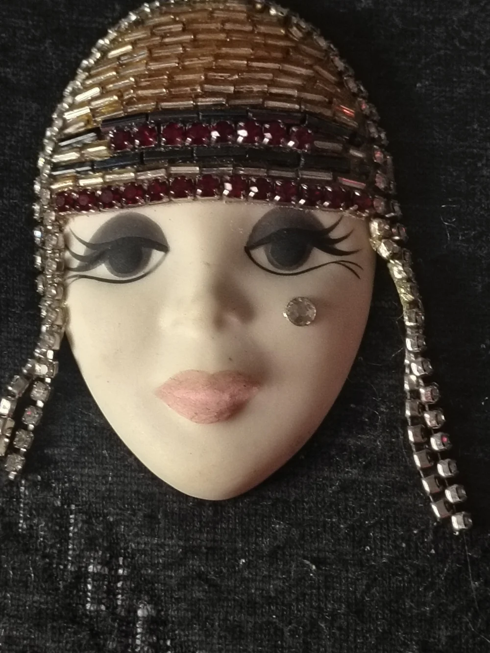 Vintage Rhinestone Flapper Face Brooch Vintage BEATRIZ Signed SWAROVSKI Crystal